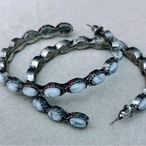 Chic Silver and White Stone Hoop Earrings